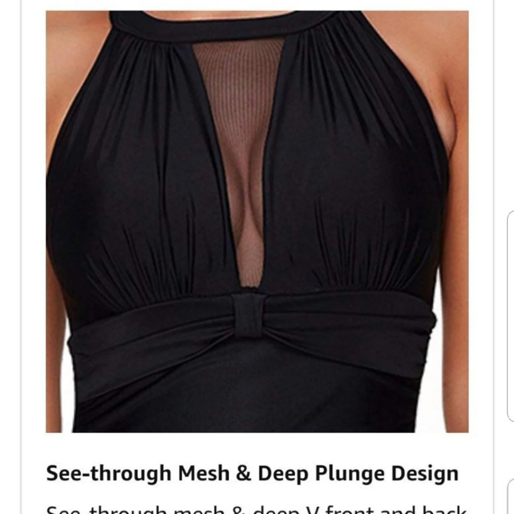 Sexy Black One Piece Swimsuit Mesh Upper - Picture 5 of 6